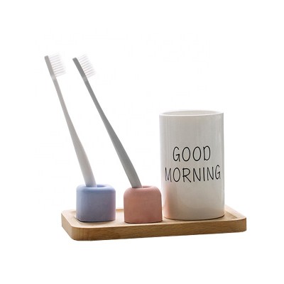 Cheap hotel bathroom sets stand holder single design water absorption cute toothbrush holder save space